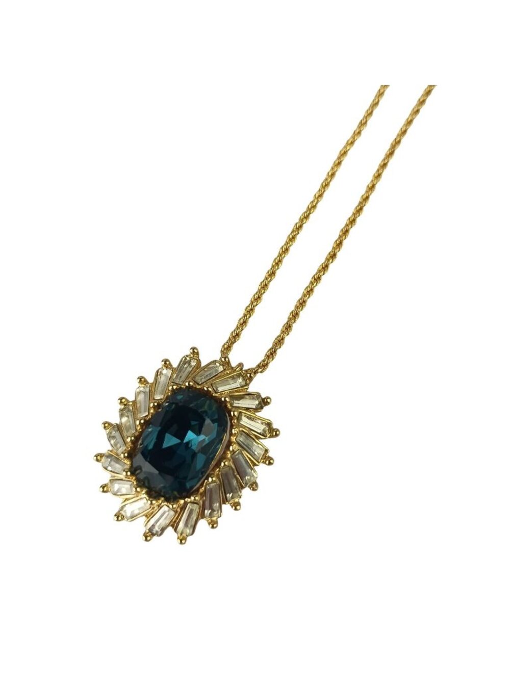 Dior Necklace Gold Blue Metal Rhinestone Pendant